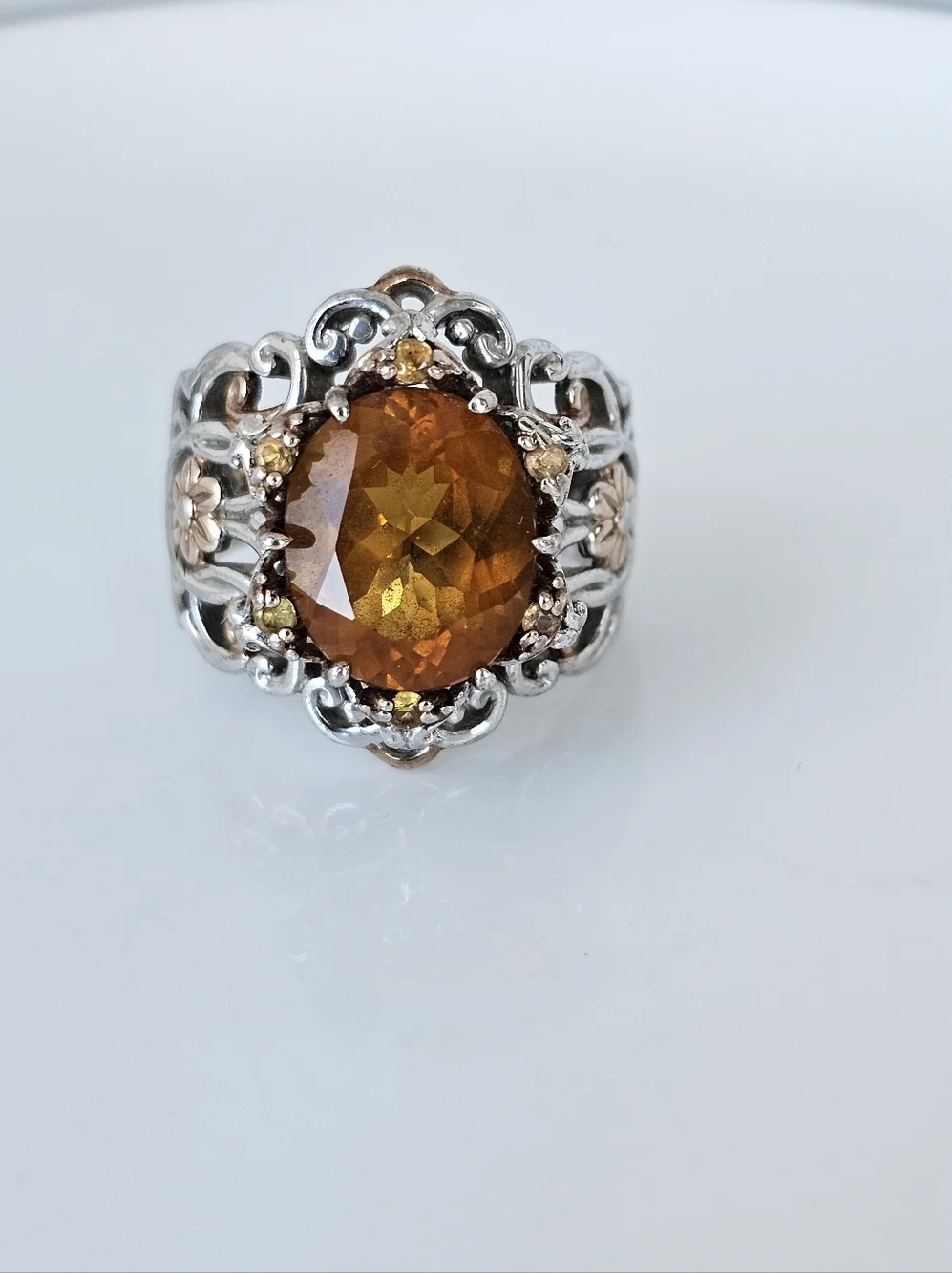 Genuine Madeira Citrine Palladium Sterling Silver 18k Rose Gold Ring Size 7! - Picture 4 of 5